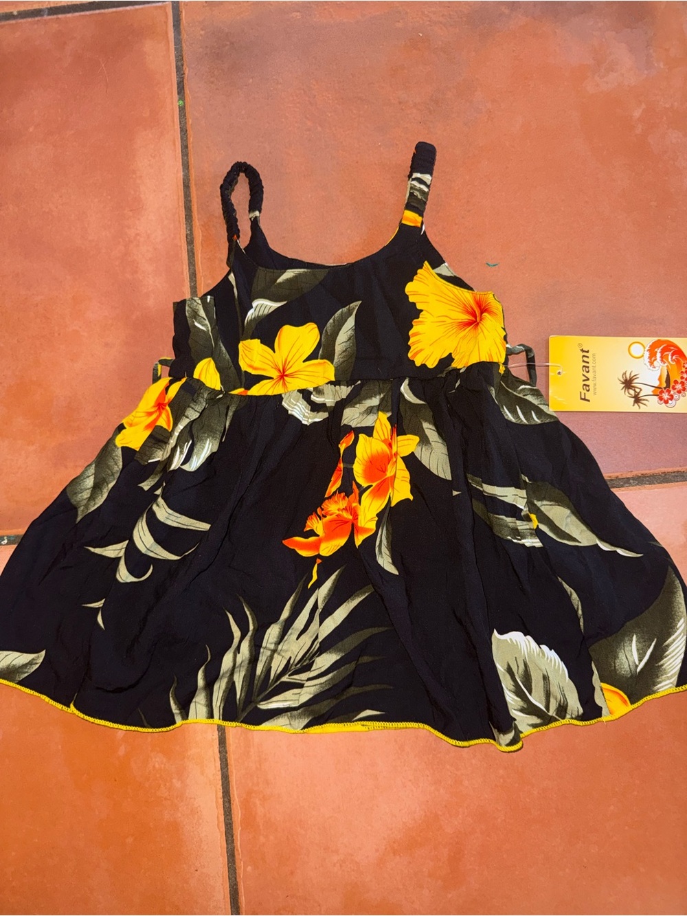 Favant Girls' Black Floral Camisole Dress with Yellow Hibiscus